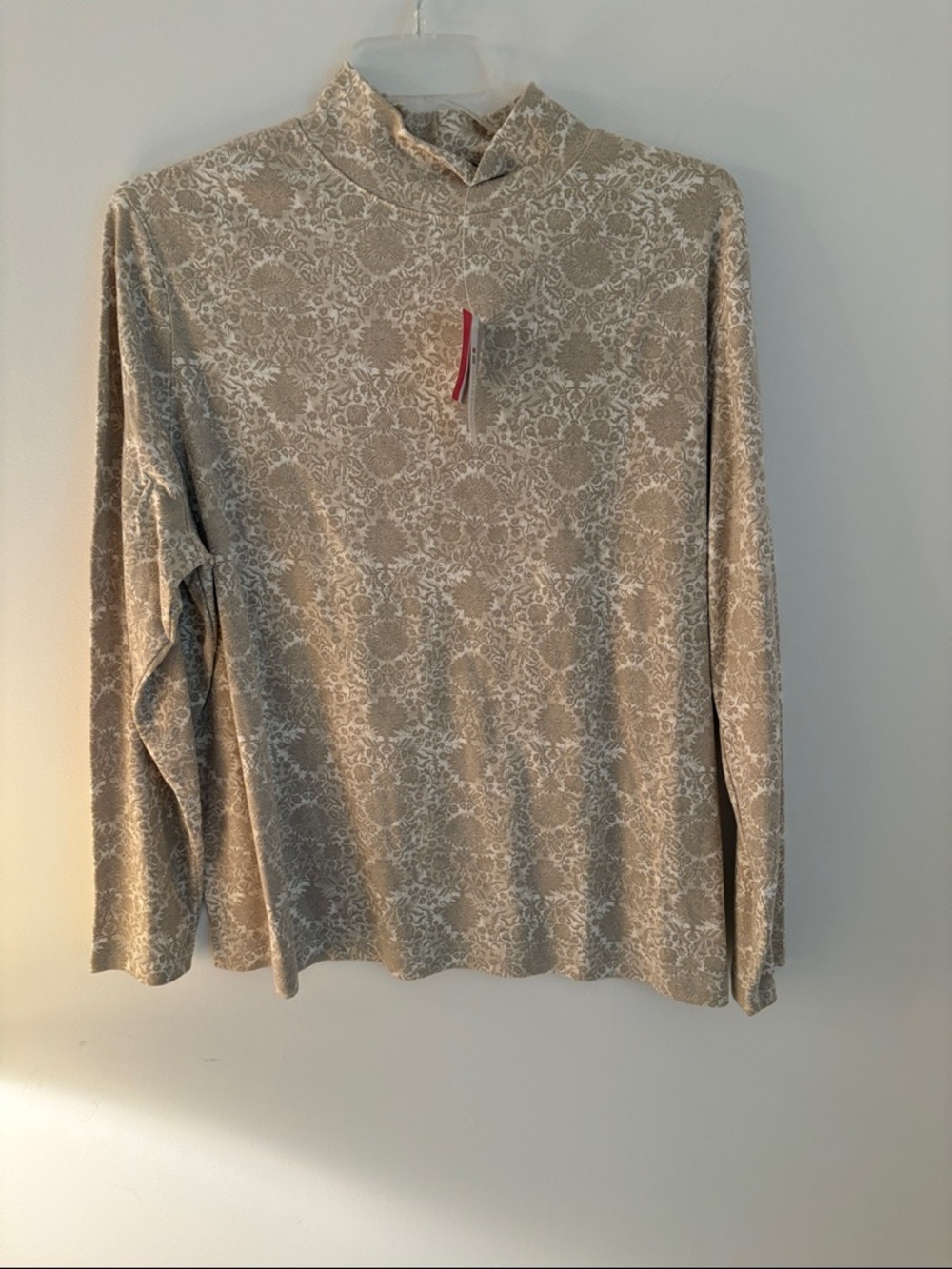 croft & barrow Beige Floral Print Mock Neck Long Sleeve Top
